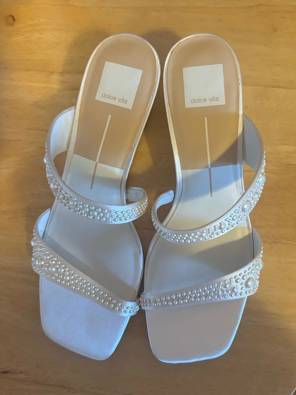 Dolce Vita Women's Pearl-Embellished Ivory Wedge Heels